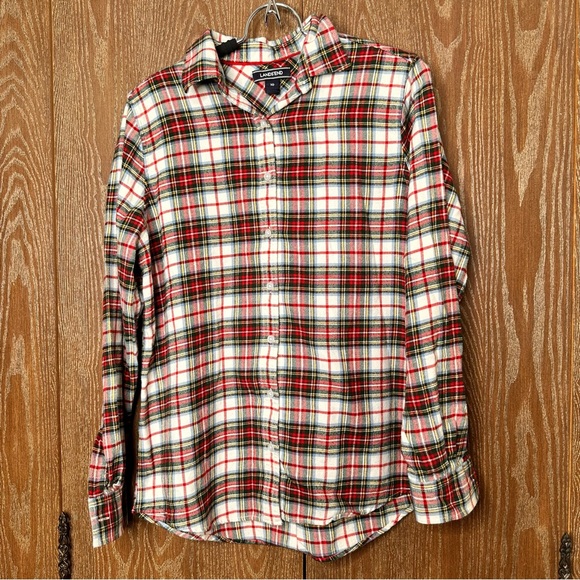 Lands' End Tops - Lands' End Women's Plaid Button Down Long Sleeve Soft Warm Shirt Sz 10 Red Green